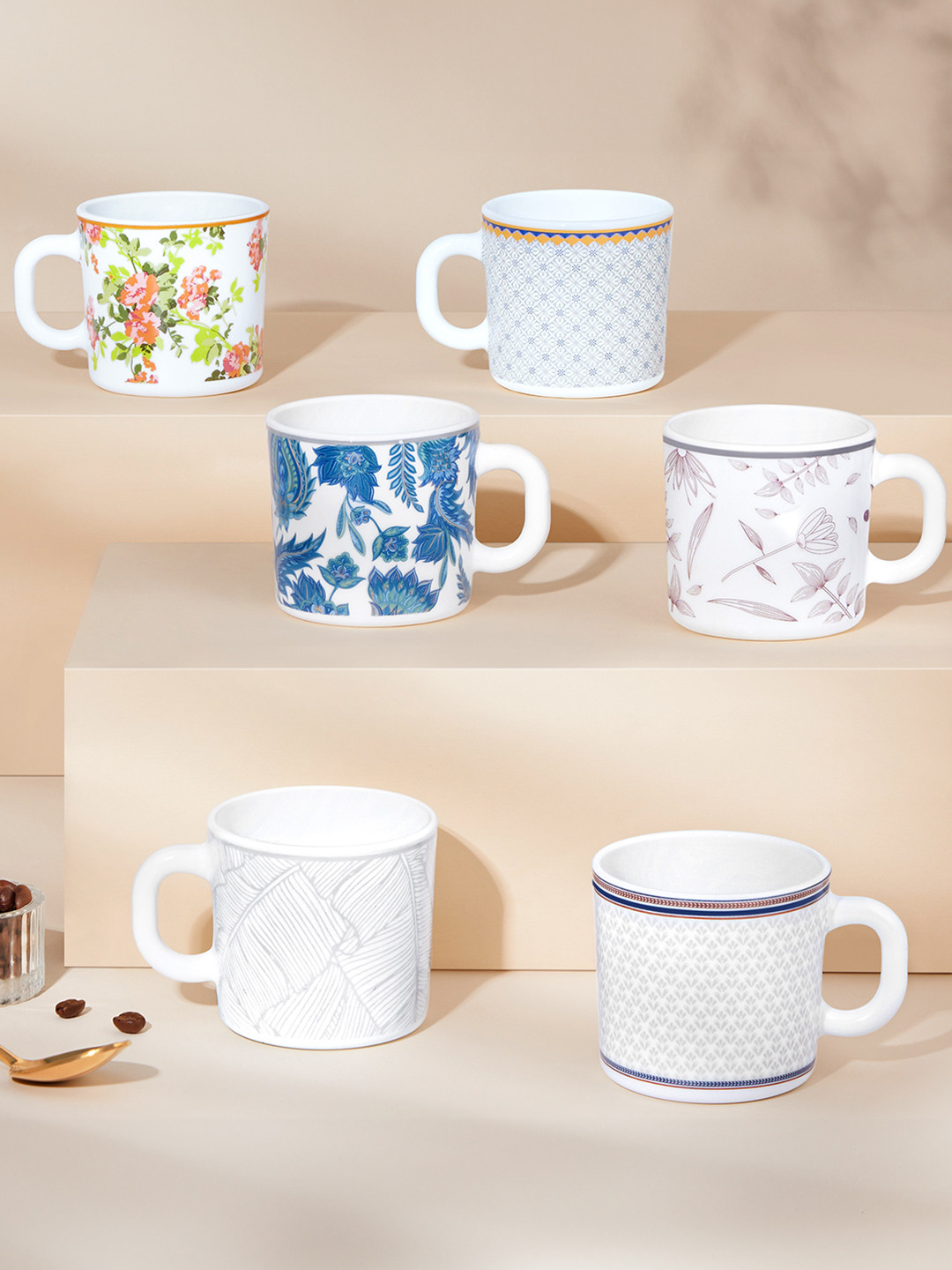 Larah by BOROSIL The Best Mom Ever White Floral Opalware Microwave Safe 6 Piece Mugs-180ml