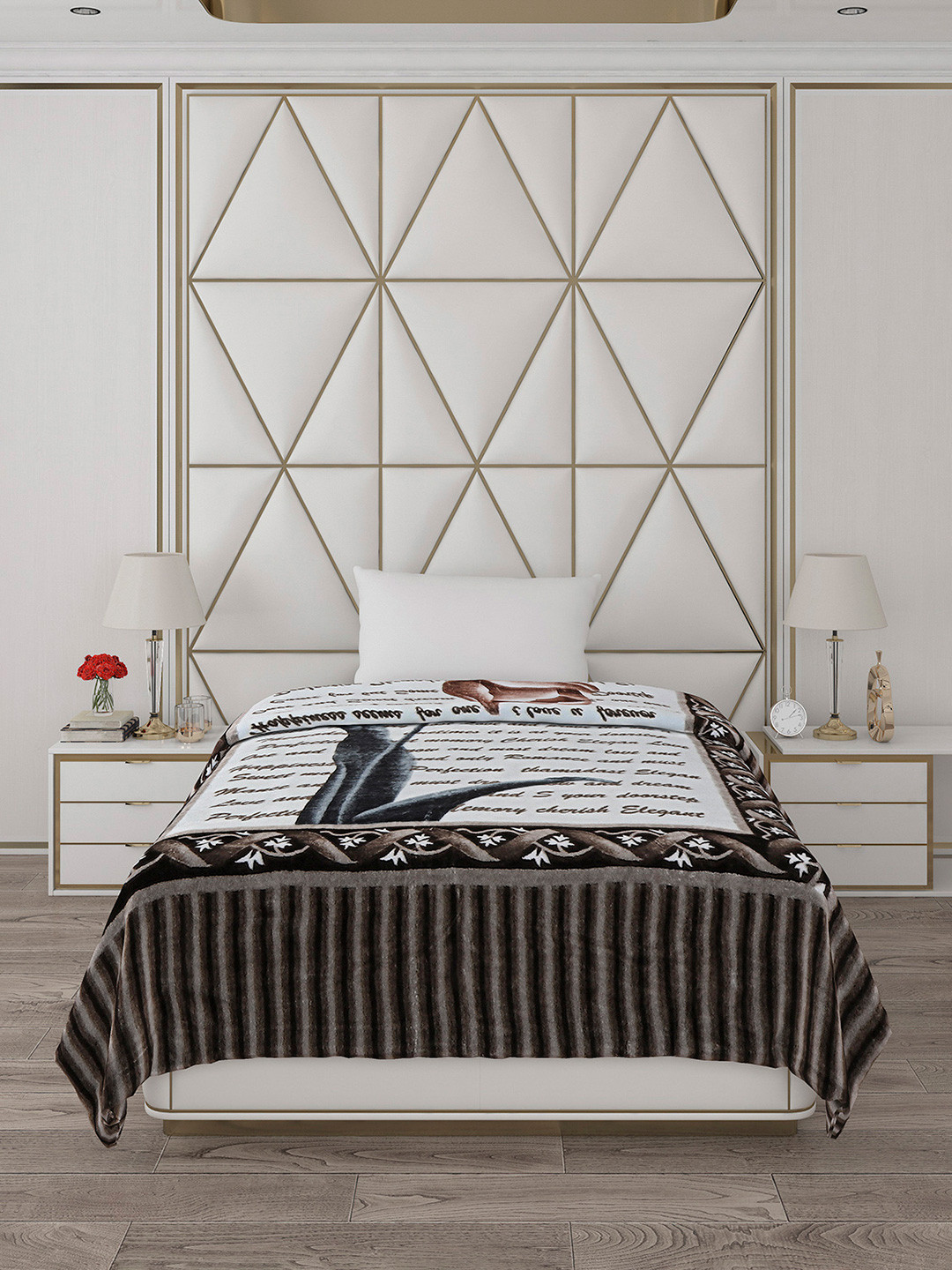 Monte Carlo Black & Green Abstract Printed Mild Winter 600 GSM Single Bed Blanket