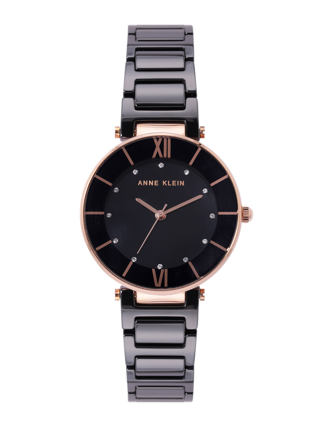 ANNE KLEIN Women Ceramic Embellished Bracelet Style Analogue Watch NEAK3266BKRG-Black