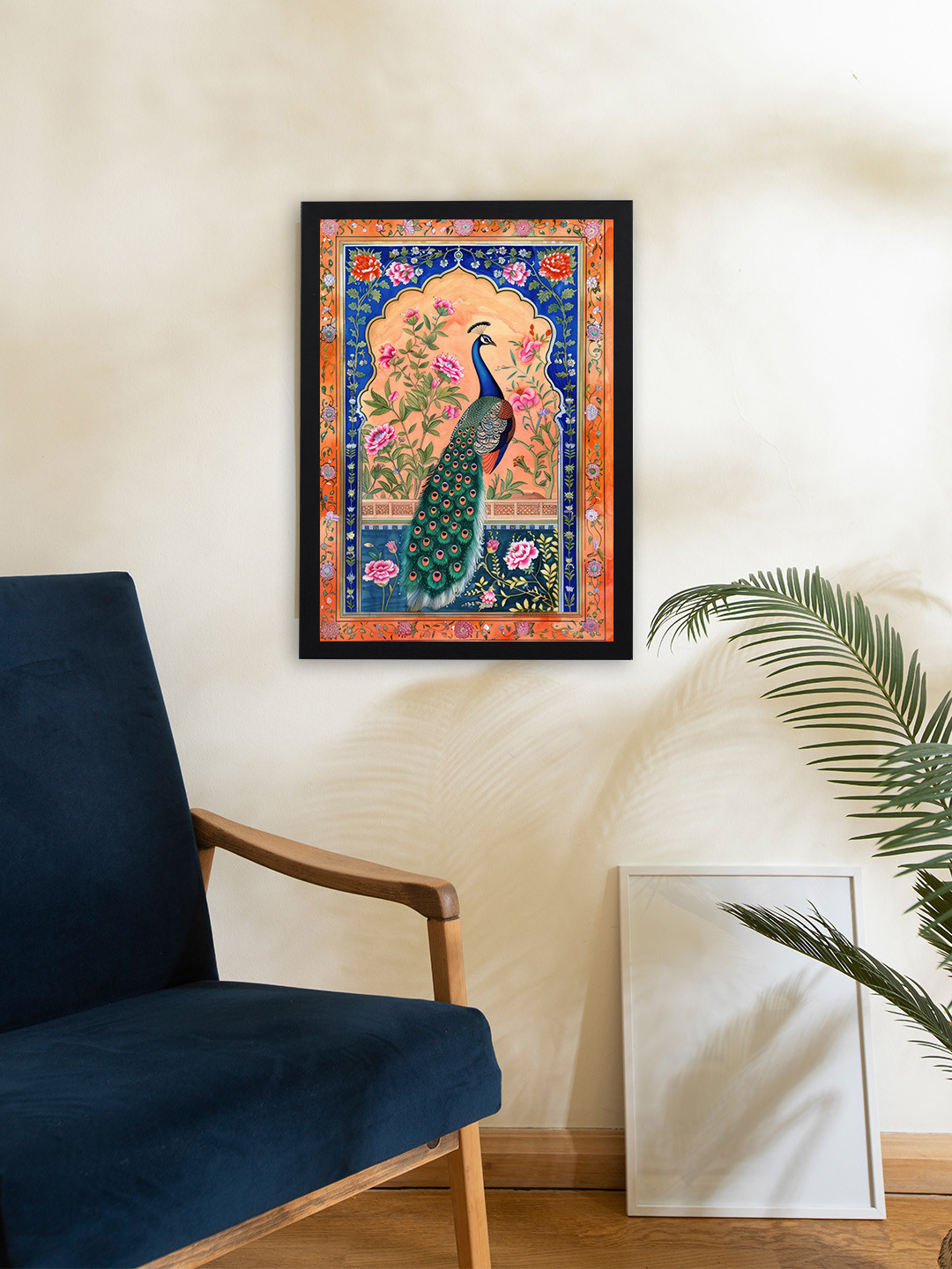 Giftii Blue & Orange Coloured Birds and Animals Wooden Framed Painting Wall Art