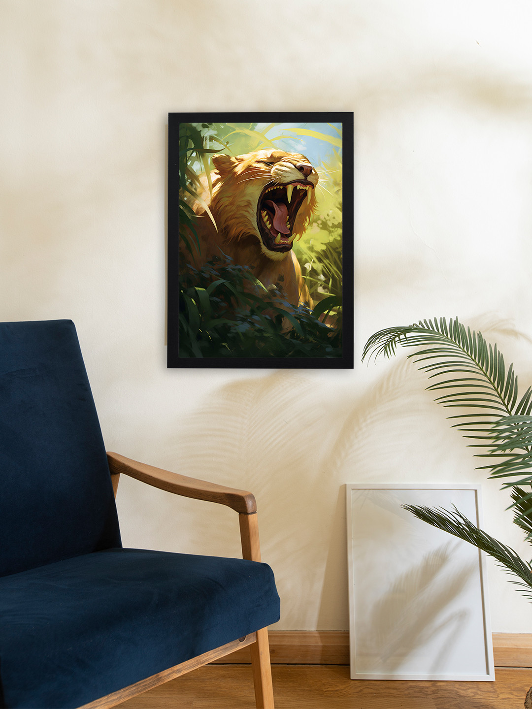 Giftii Green & Beige Birds and Animals Wodden Framed Painting Wall Art