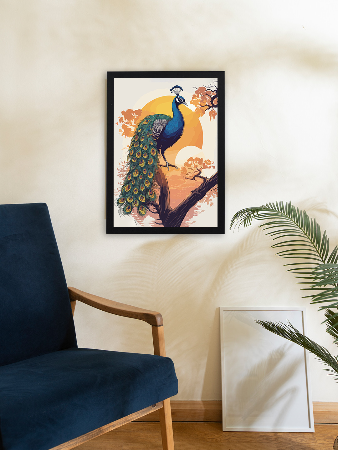 Giftii Majestic Green & Blue Birds and Animals Wodden Framed Painting Wall Art