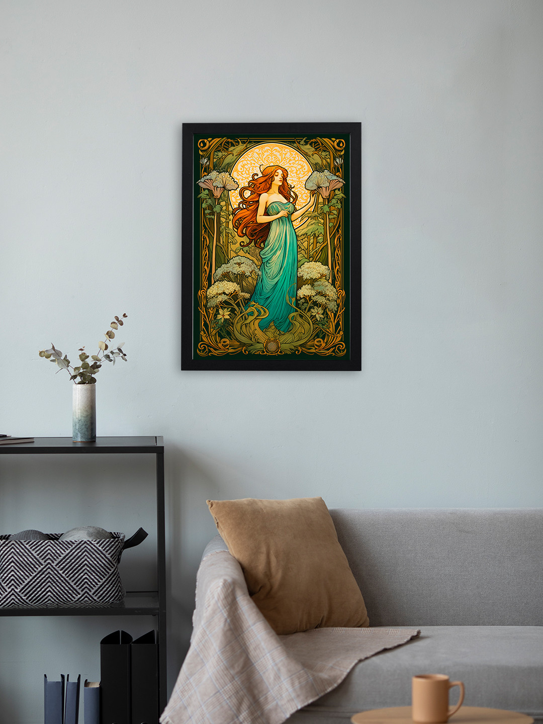 Giftii Blue & Green lady Wodden Framed Painting Wall Art
