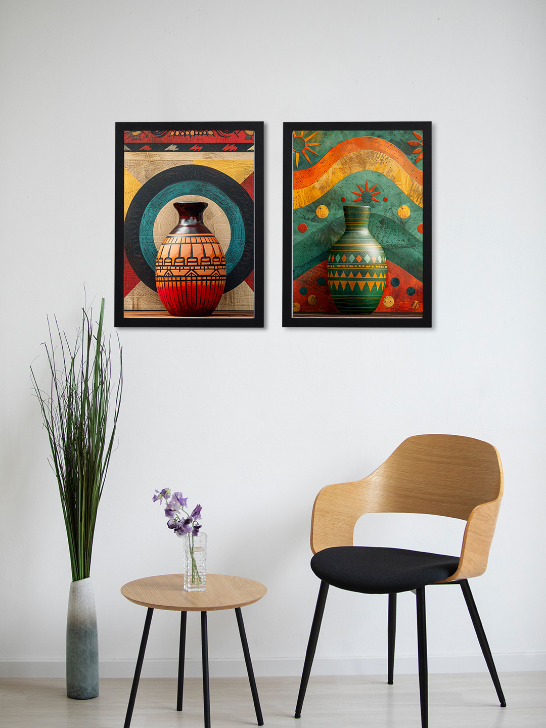 Giftii Green & Yellow 2 Pieces Abstract Printed Wooden Framed Wall Art