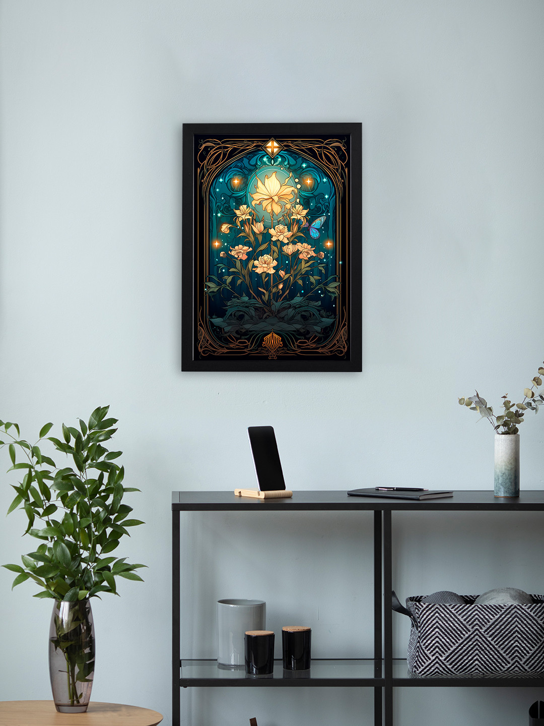 Giftii Black & Yellow Floral Printed Wooden Framed Wall Art