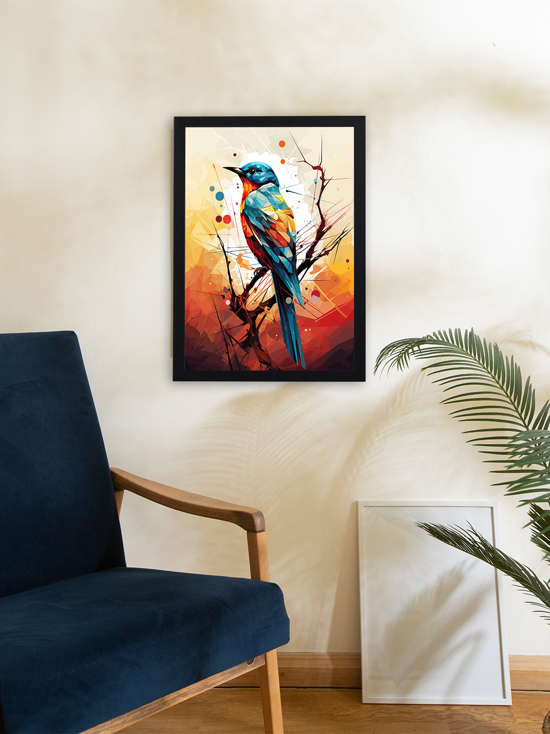 Giftii Blue Wood Wall Living Room Rectangle Potrait Paintings Wall Art -13 x 9In