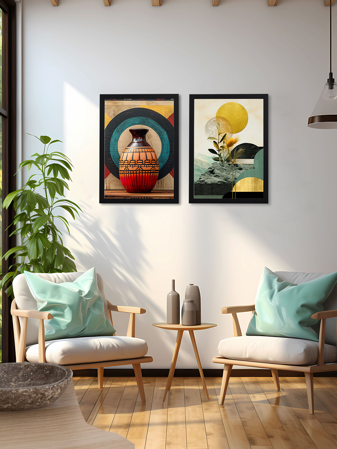 Giftii Abstract wall Wood 2 Piece Wall Rectangle Paintings Wall Art-13 x 8.8In