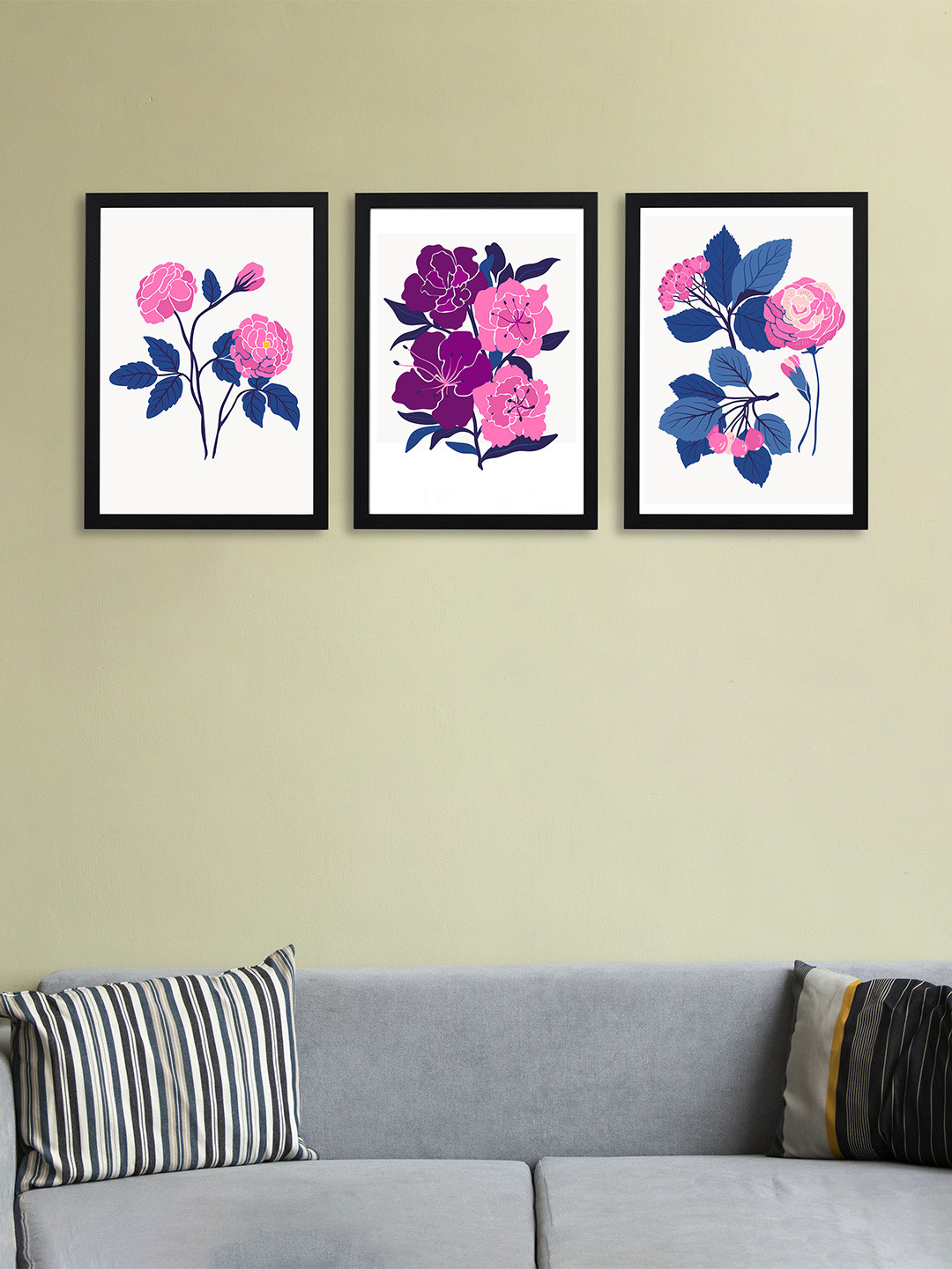 Giftii Floral Modern Wood 3 Piece Wall Rectangle Paintings Wall Art-13 x 9In