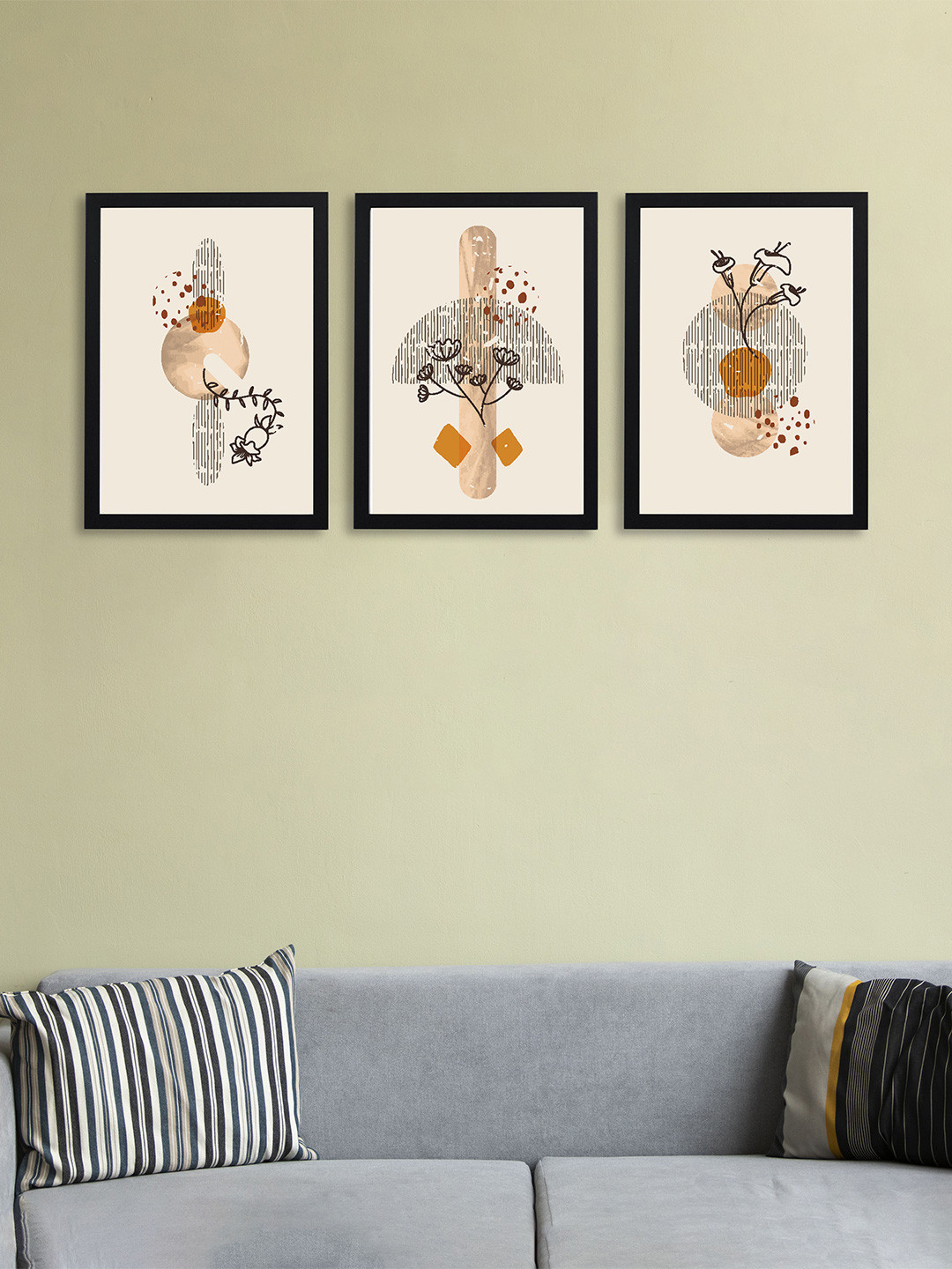 Giftii Grey & White 3 Pieces Printed Wooden Framed Painting Wall Arts