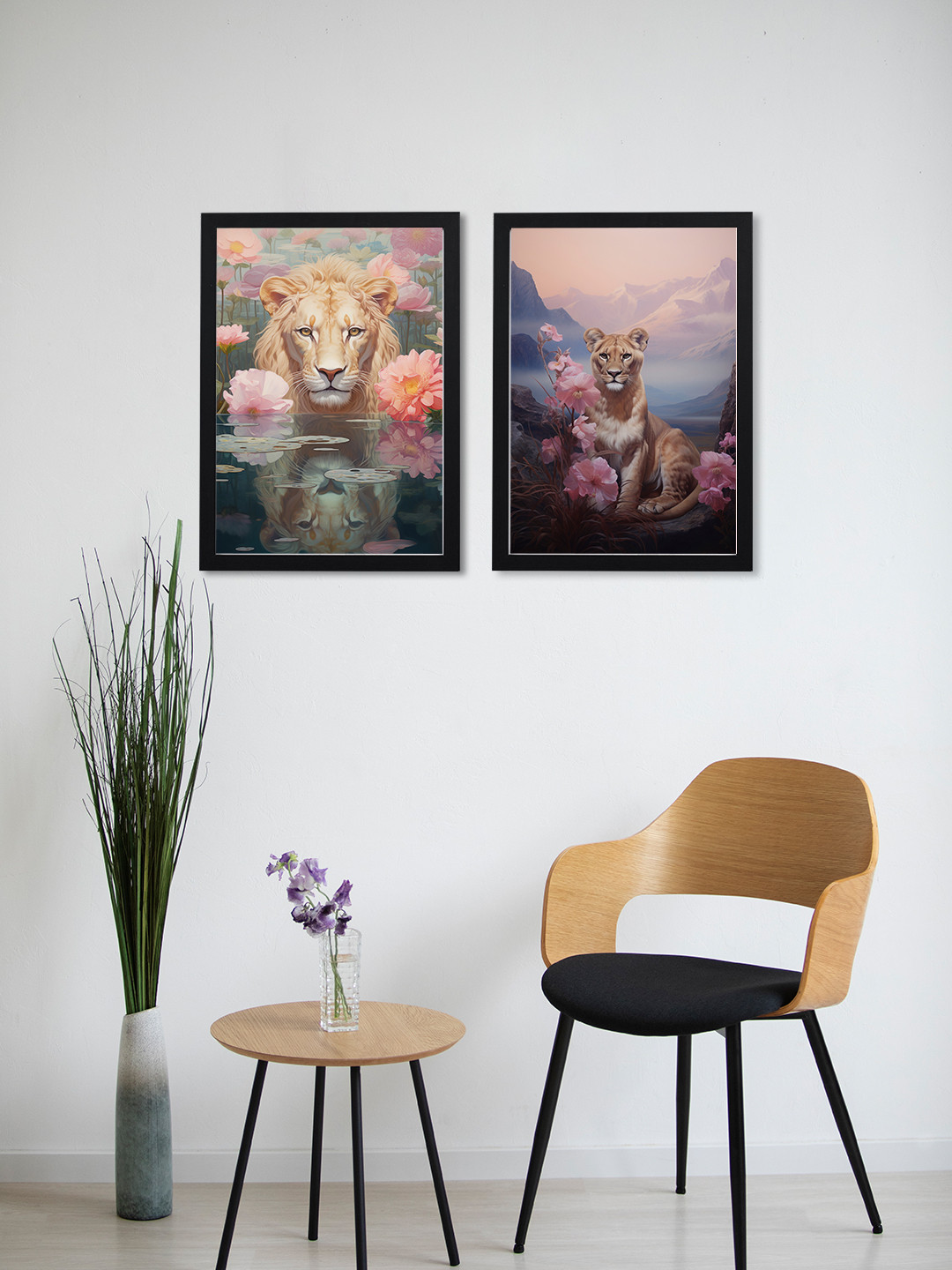 Giftii 2-Psc Brown & Blue Printed Wooden Framed Wall Art