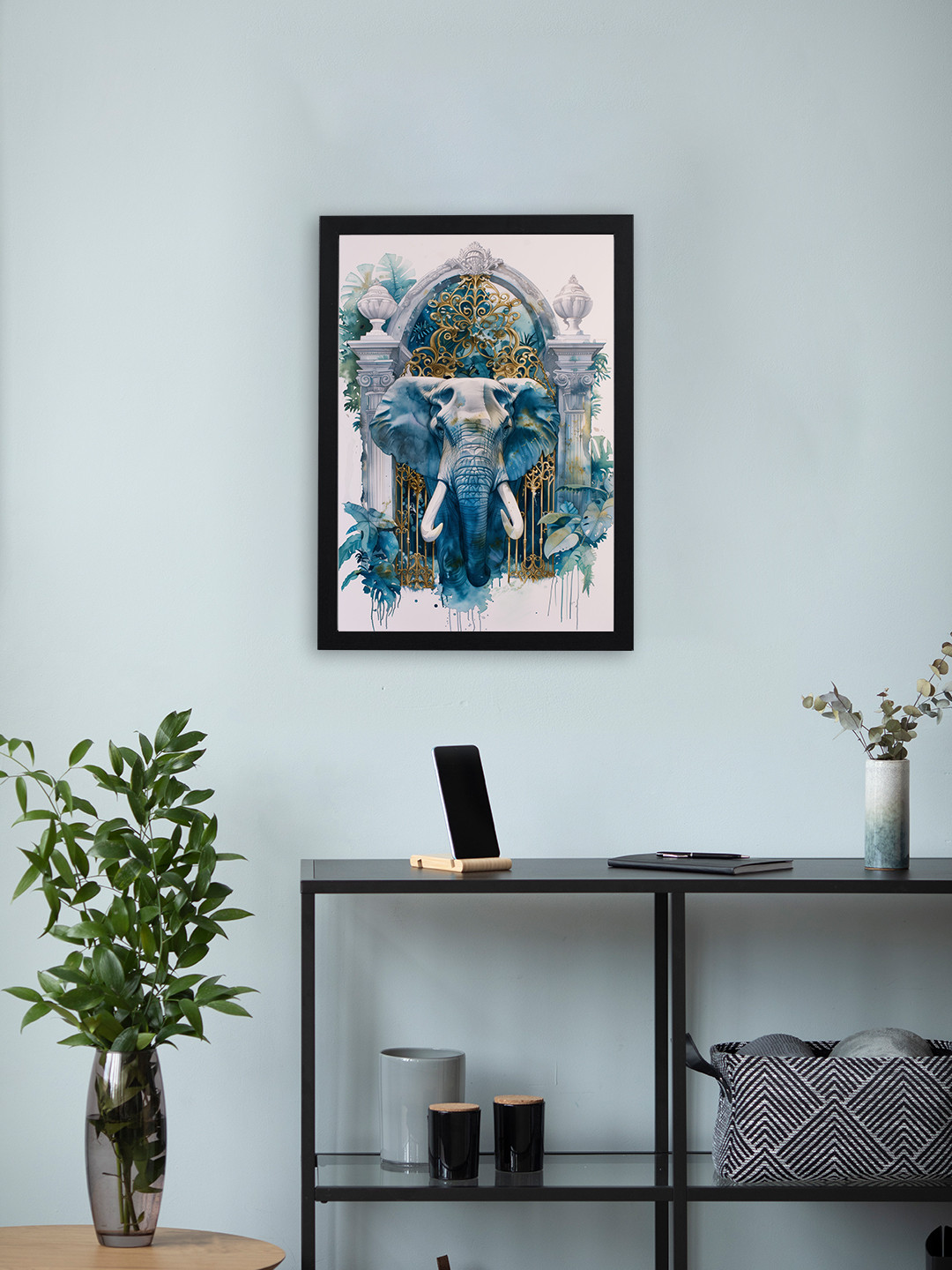 Giftii Asian Elephant Wood Wall Rectangle Paintings Wall Art - 13 x 9 In