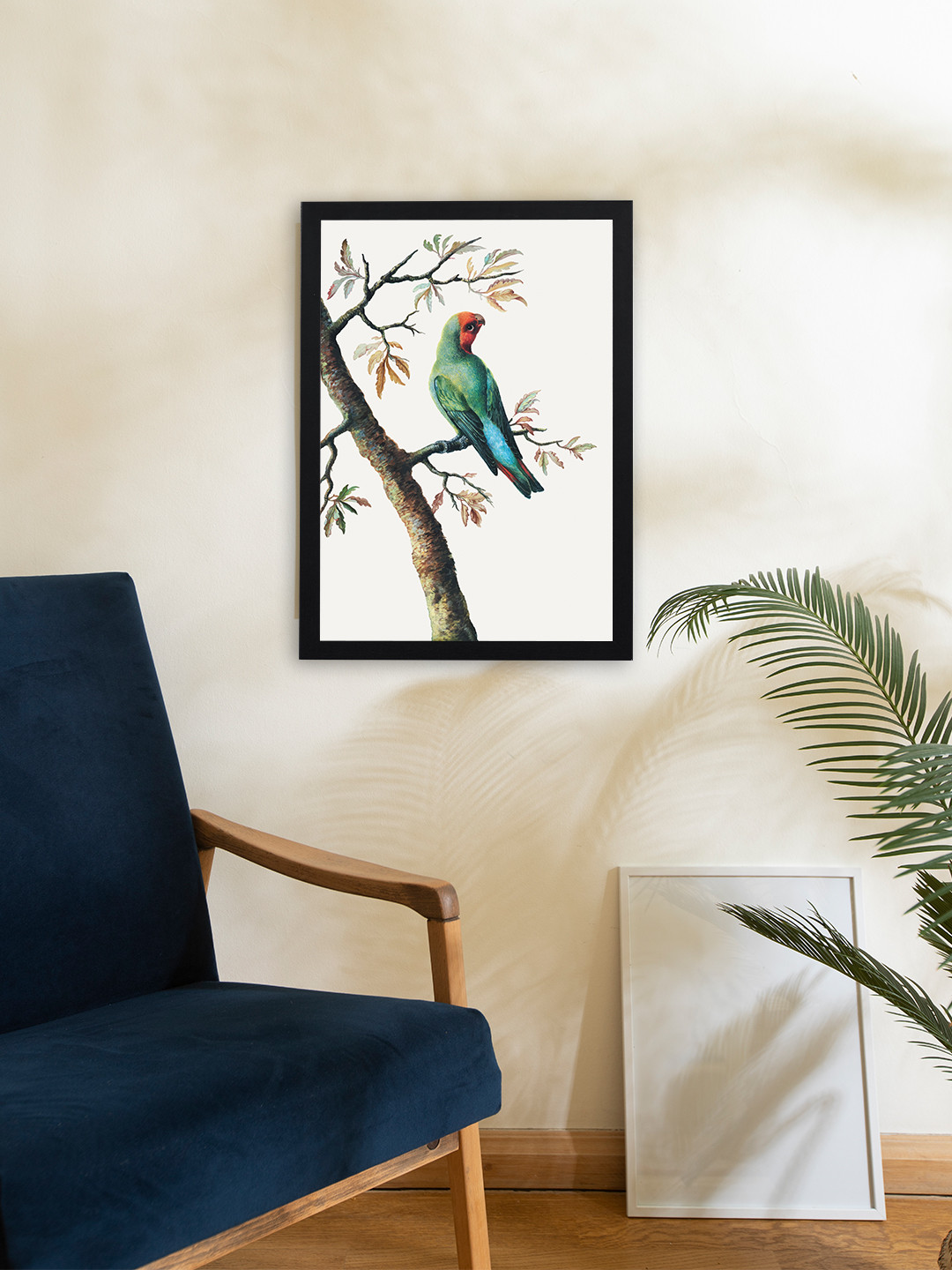 Giftii Blue & Brown Parrot Printed Wooden Framed Wall Art