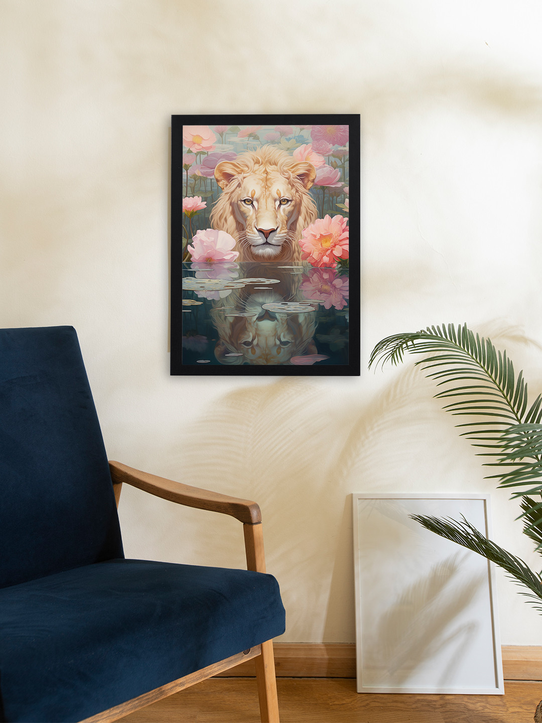 Giftii Yellow & Pink Lion Printed Wooden Framed Wall Art