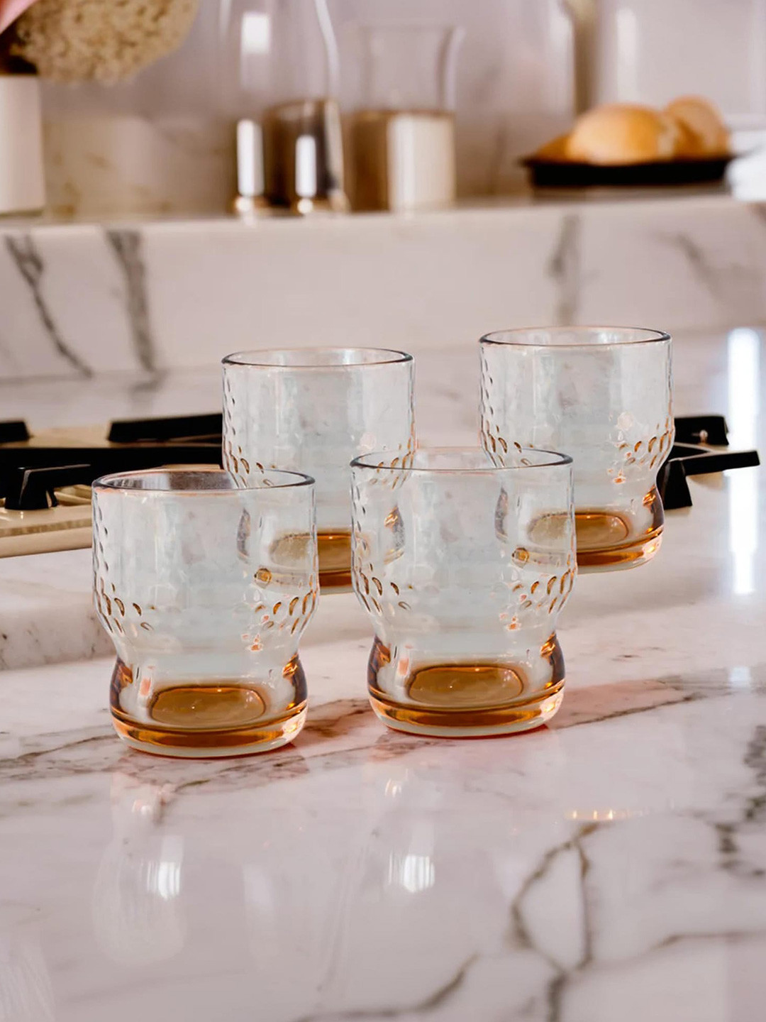 UMAI Transparent & Brown 4 Pieces Water Glasses - 300ml