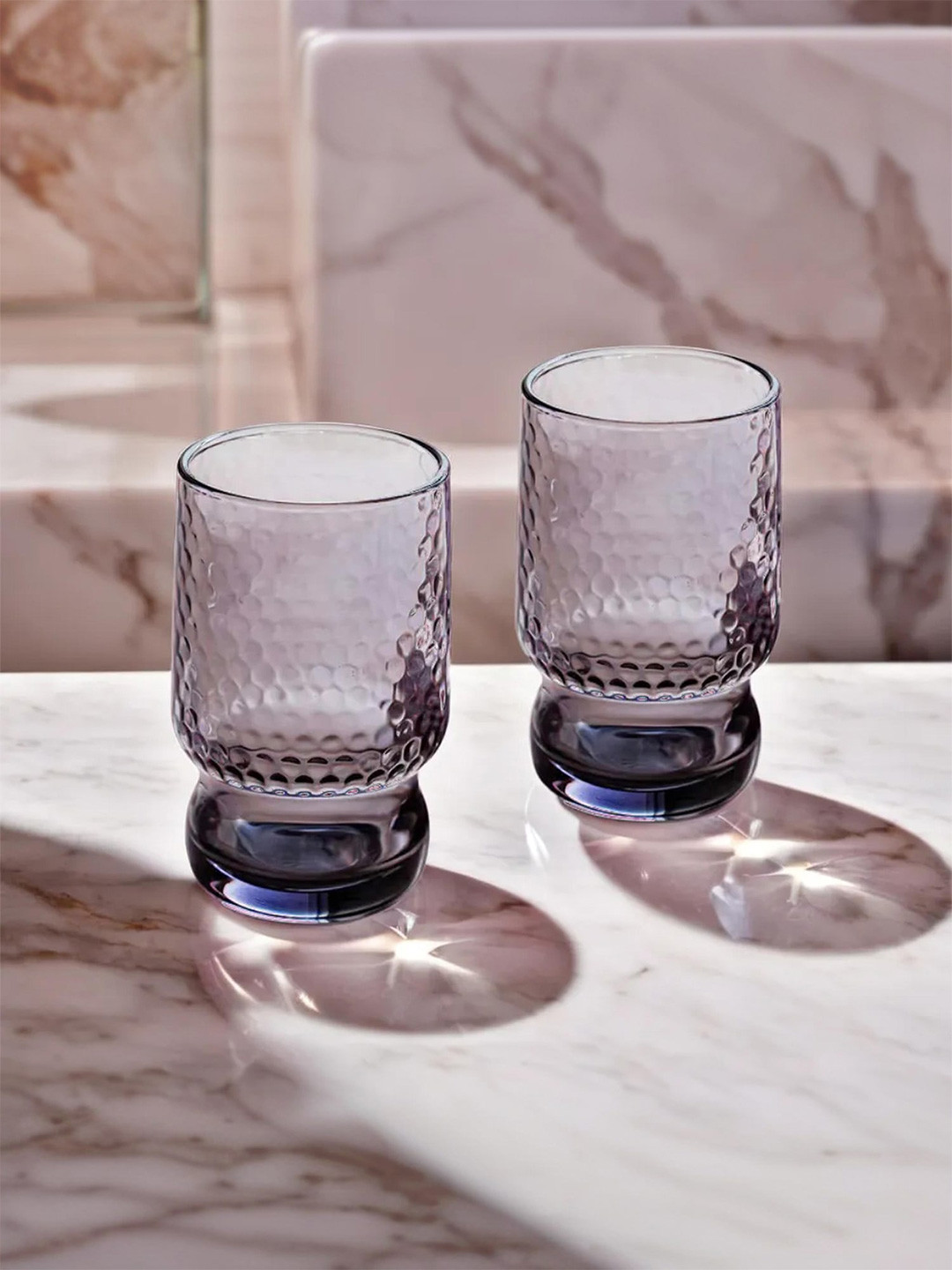 UMAI Grey 2 Pieces Textured Glass Water Glasses - 430ml