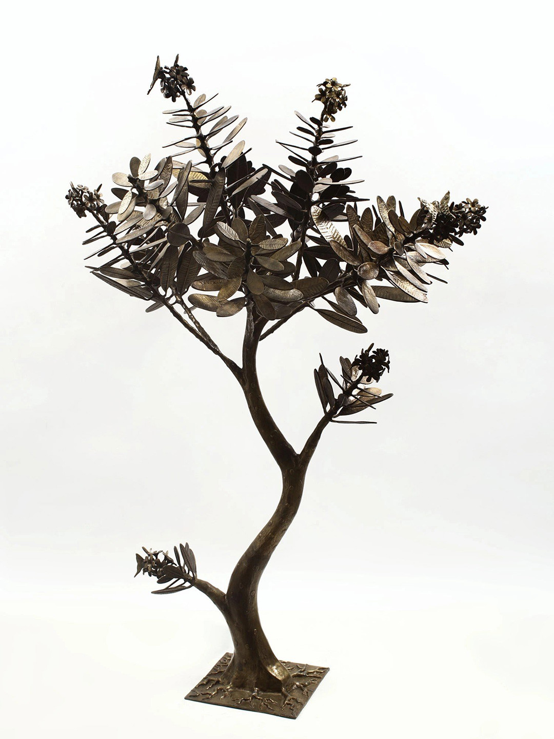 Exotic India Olive Tree Gold Brass Metallic Home Office Extra Large Showpiece - 34 Inches