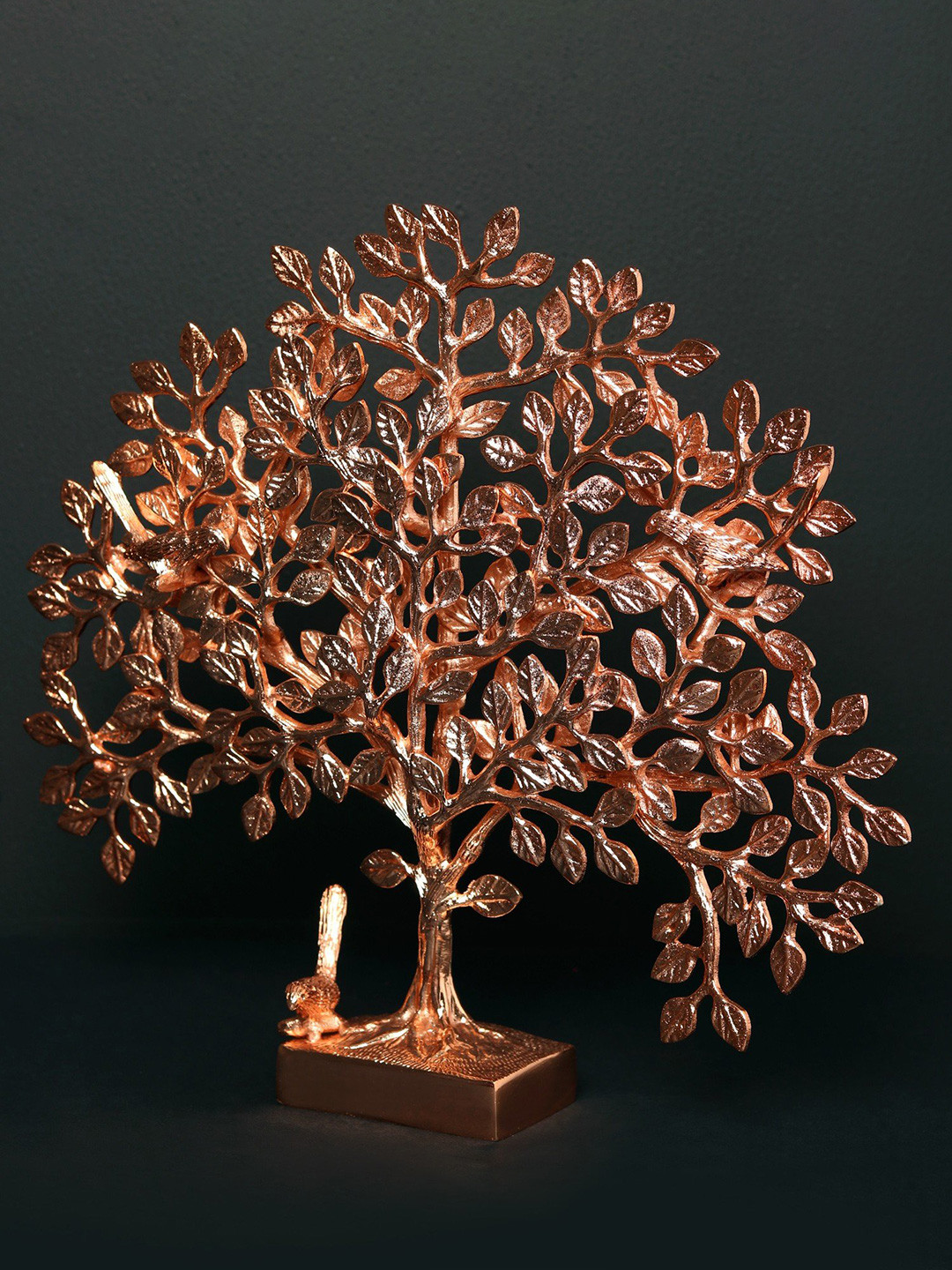 Exotic India Rose Gold Toned Brass Curio Tree of Life Showpiece