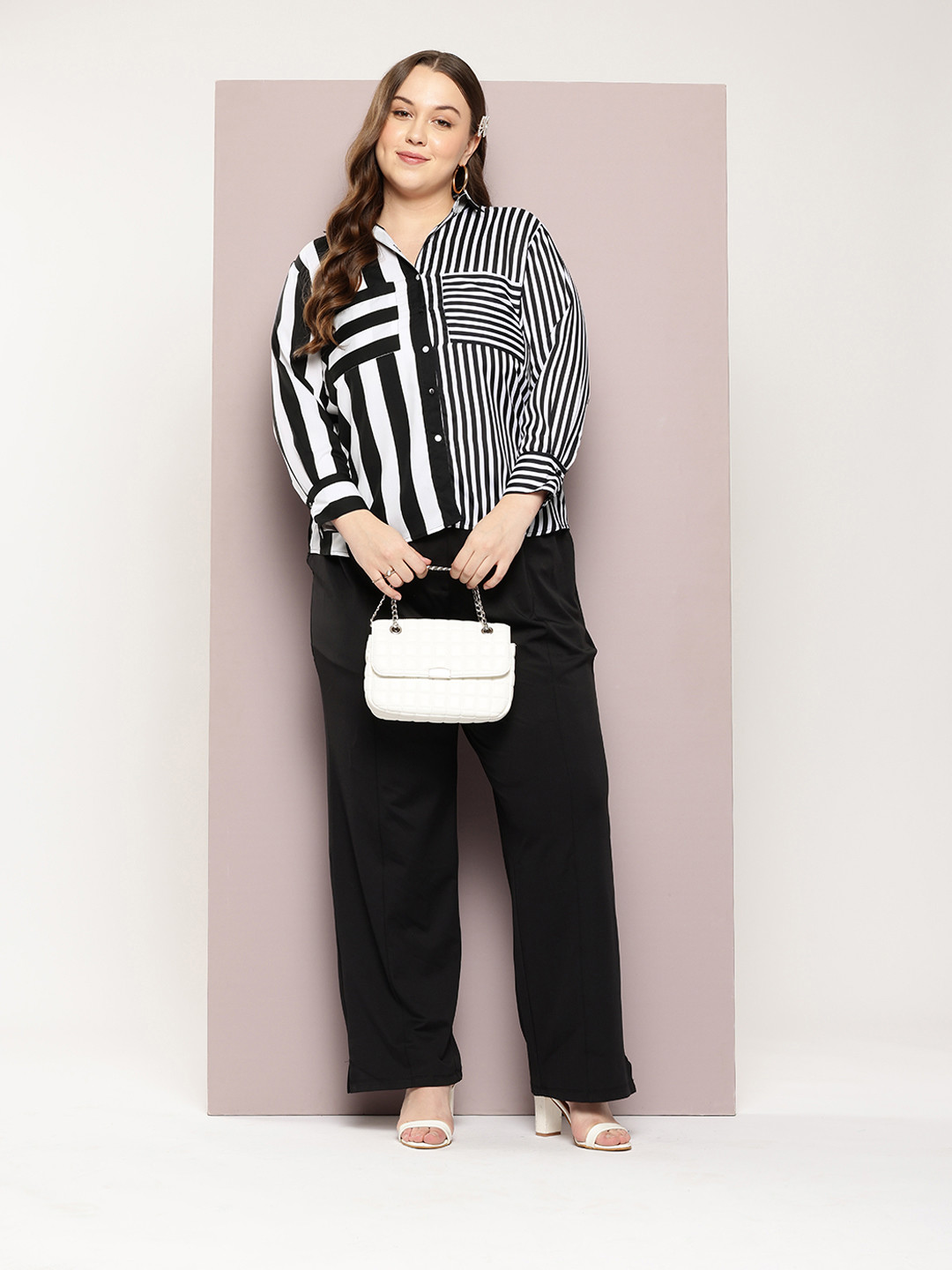 Qurvii+ Plus Size Comfort Striped Casual Shirt