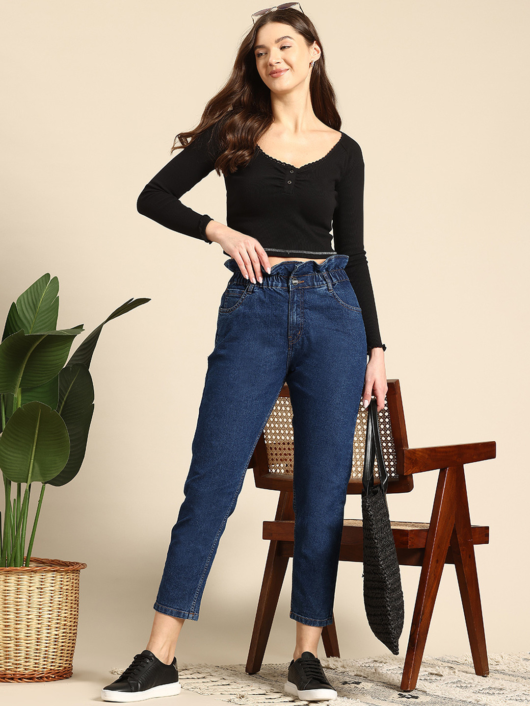 Mast & Harbour Women High-Rise Cropped Slim Fit Jeans