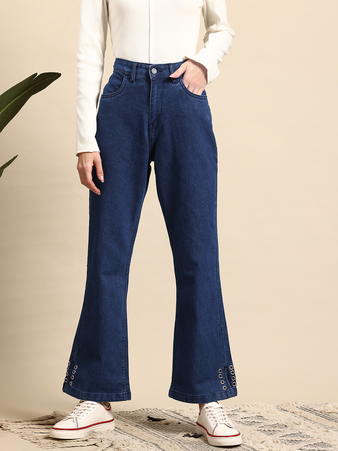 Mast & Harbour Women Slit Eyelet Detail Relax Fit Jeans