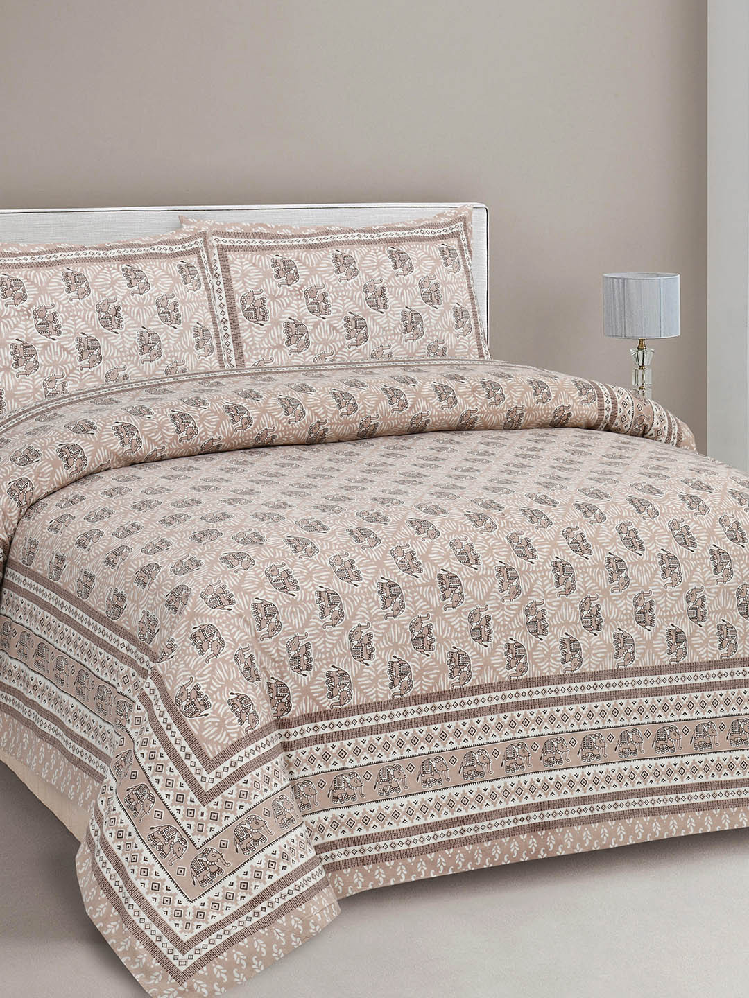 CLOTHOLOGY Grey Conversational Cotton Skin-Friendly 180 TC King Fine Bedsheet with 2 Pillow Covers-275 x 225 cm