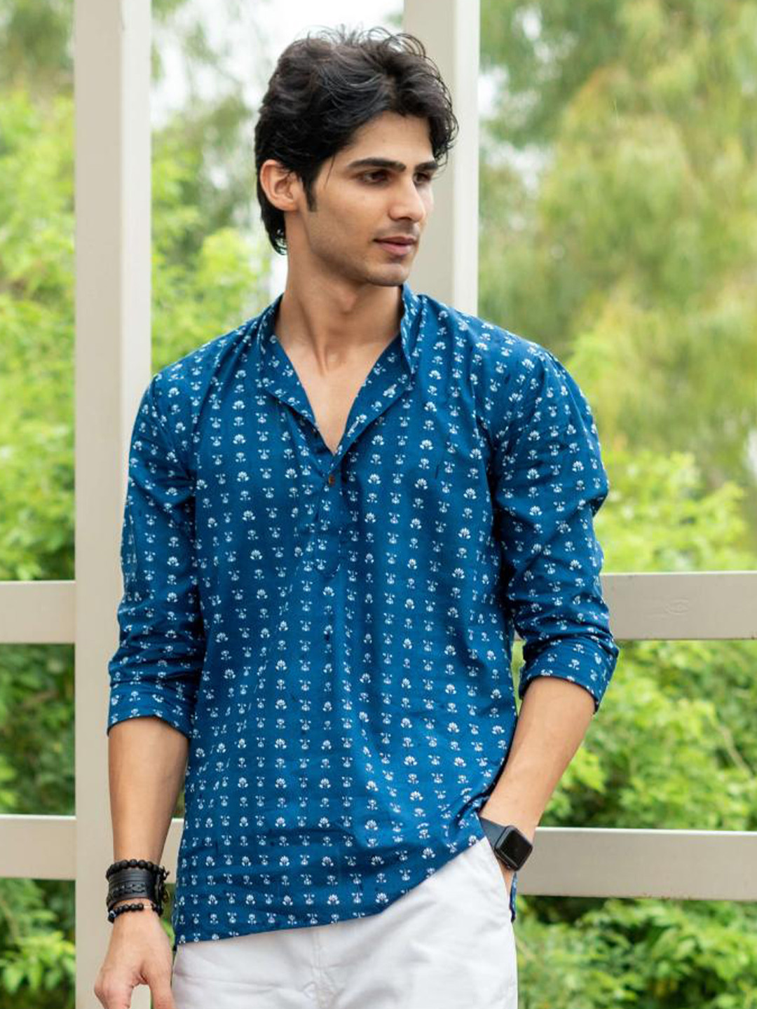 Shasak Floral Printed Mandarin Collar Cotton Straight Kurta