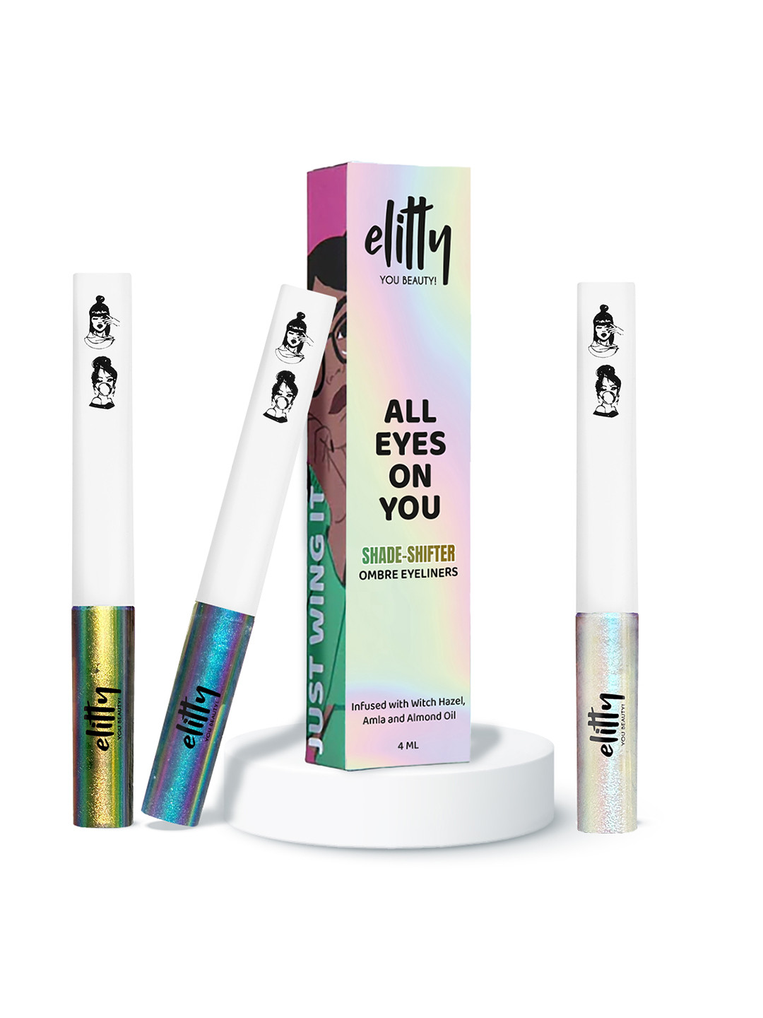 Elitty Set Of 3 Ombre Holographic Pop Colored Eyeliner 4ml Each - Prism Pack