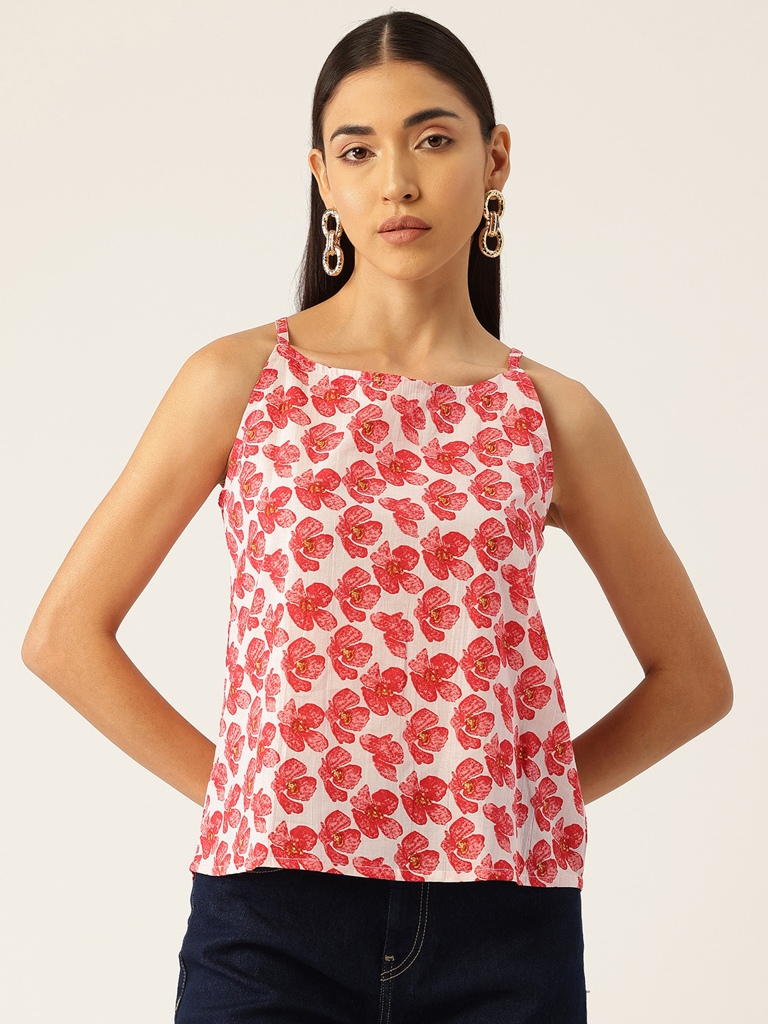 FERANOID Printed Linen Peplum Top
