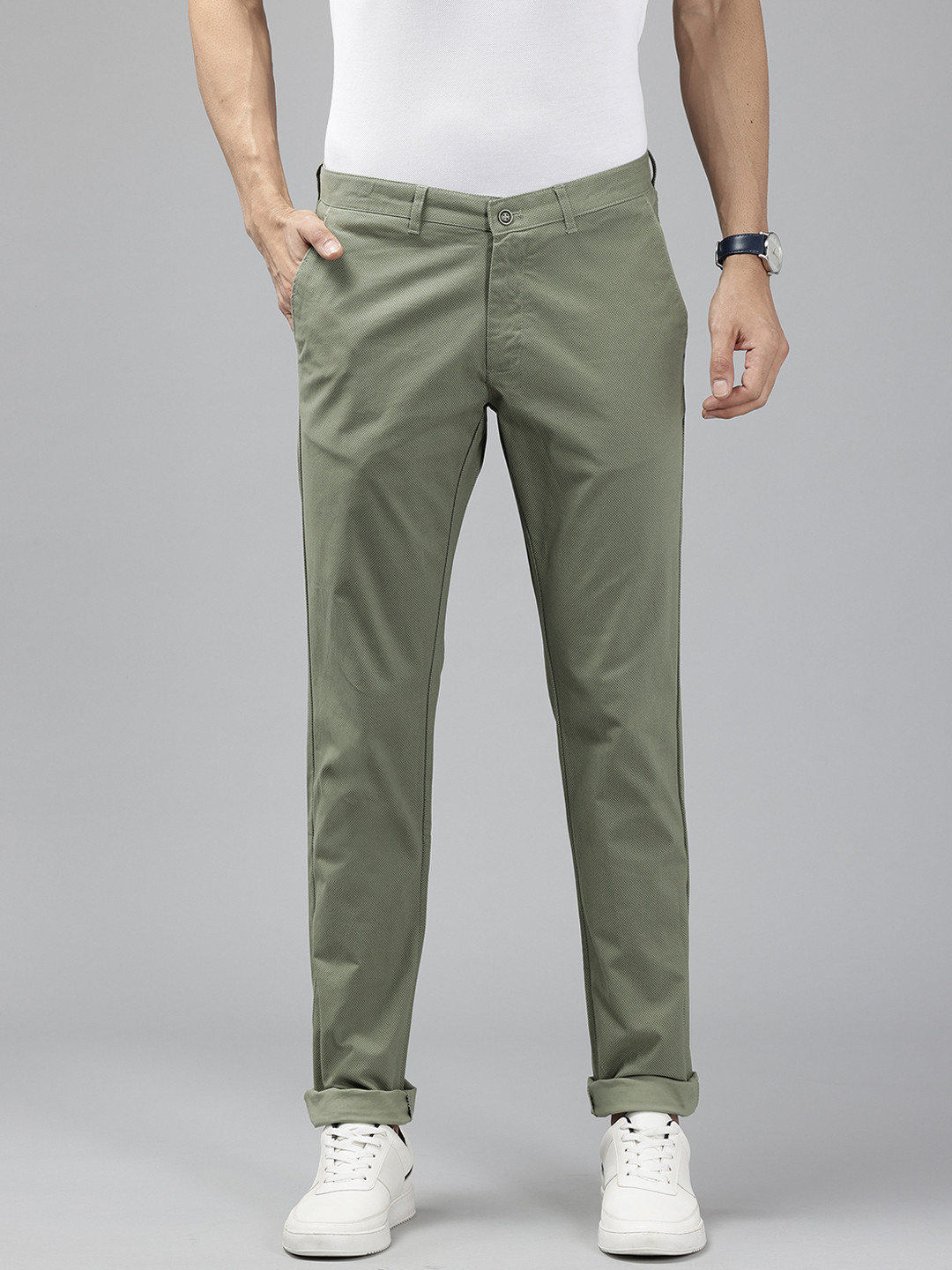 Blackberrys Textured Low Rise Lean Tapered Trousers