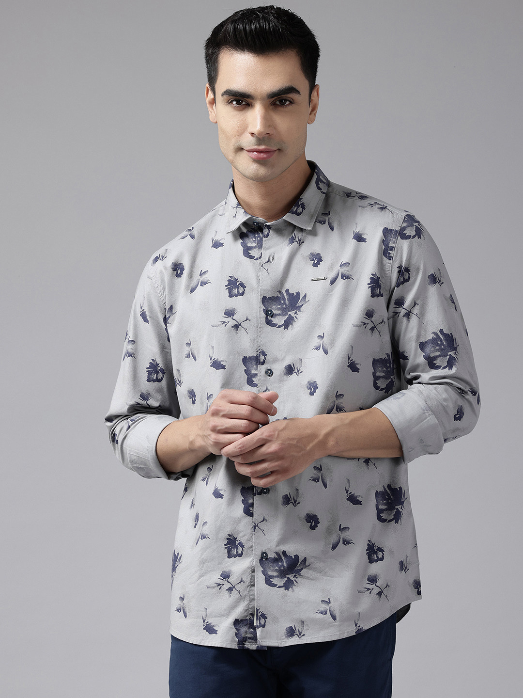 Blackberrys Floral Print Pure Cotton Slim Fit Shirt