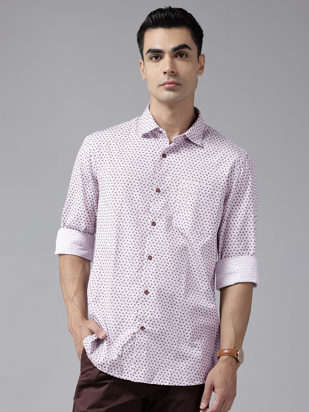 Blackberrys Slim Fit Micro Ditsy Print Pure Cotton Smart Casual Shirt