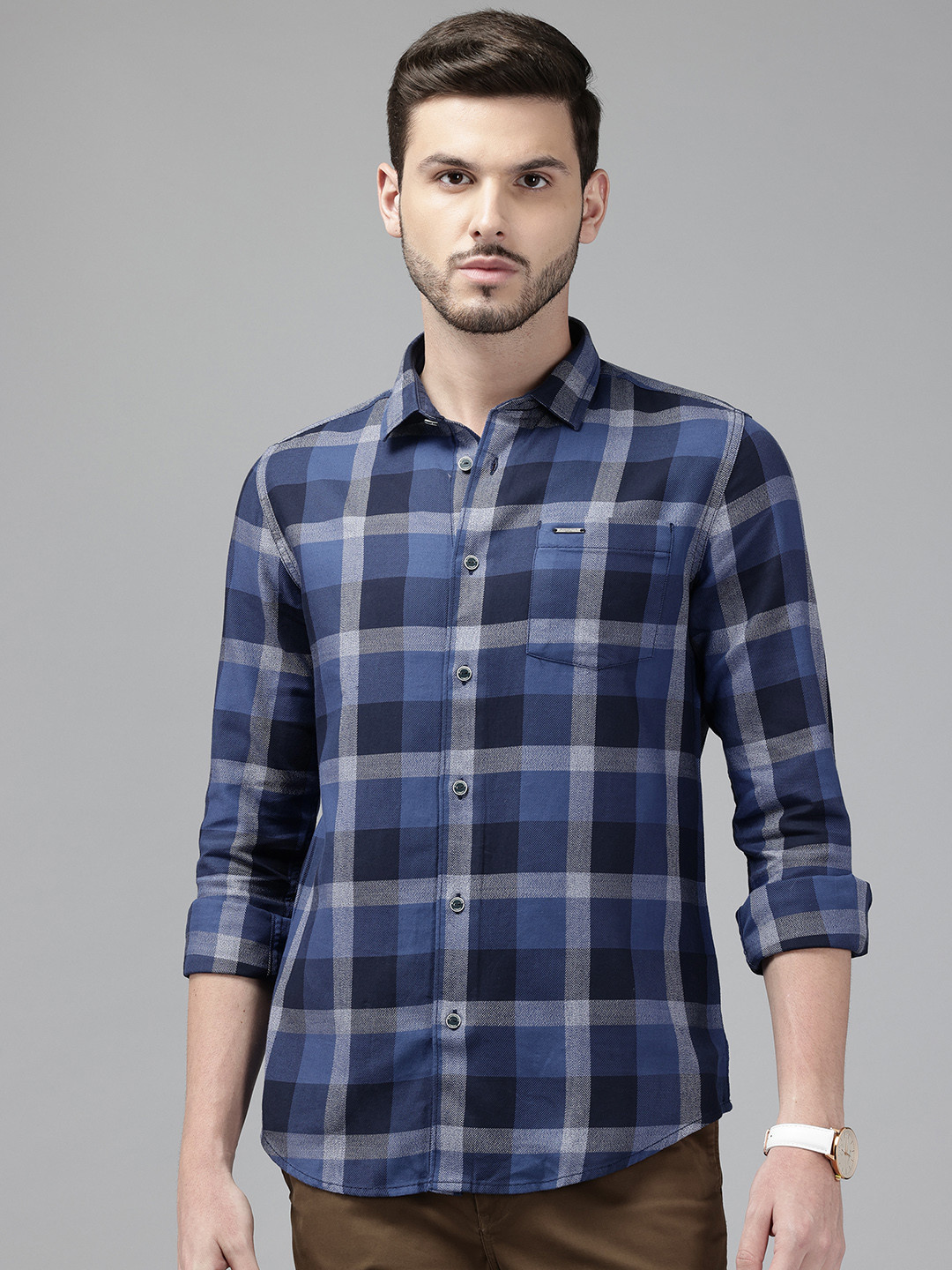 Blackberrys Men Slim Fit Pure Cotton Checked Casual Shirt