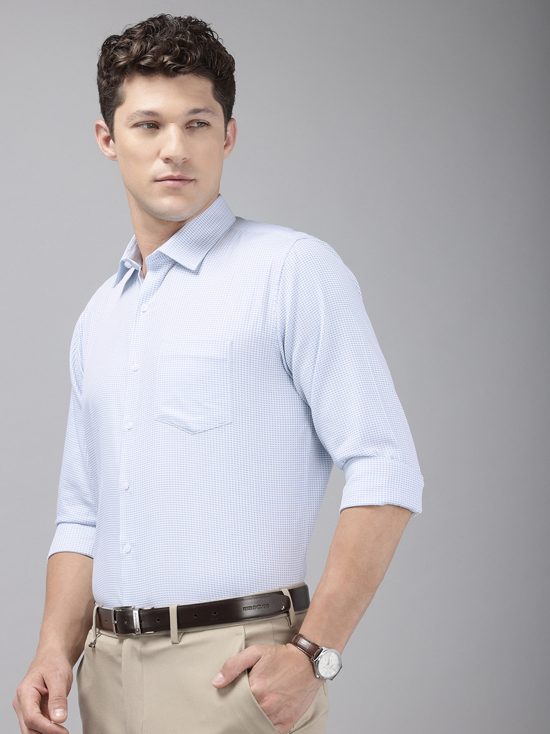 Van Heusen India Slim Fit Self Checked Pure Cotton Formal Shirt