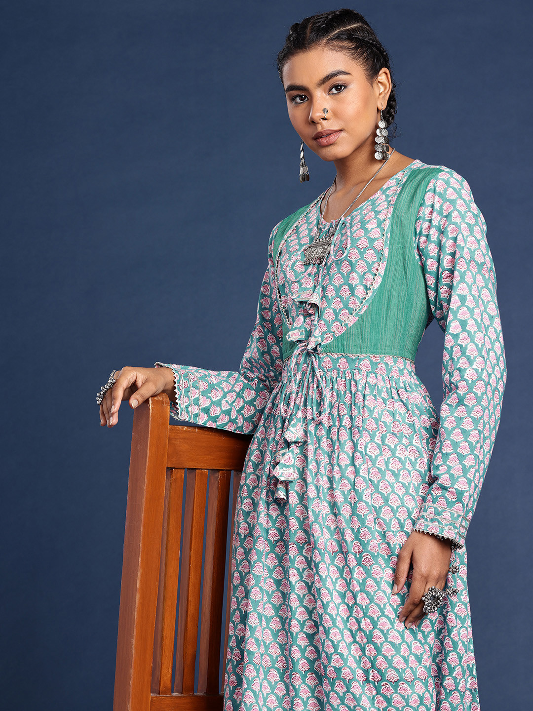 Taavi Sanganeri Printed Gotta Patti Block Print Pure Cotton Layered Anarkali Kurta