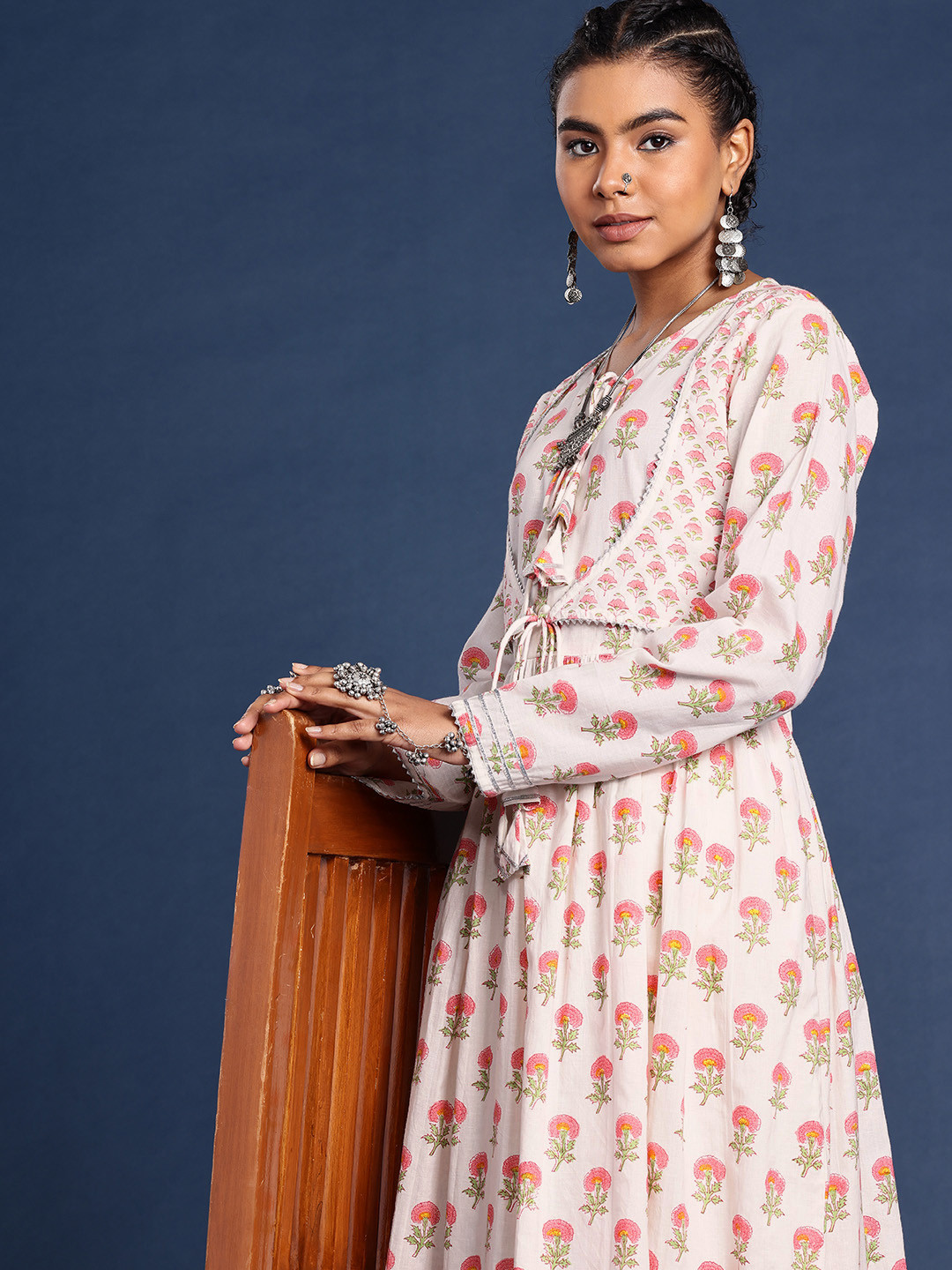 Taavi Sanganeri Printed Gotta Patti Block Print Layered Anarkali Kurta