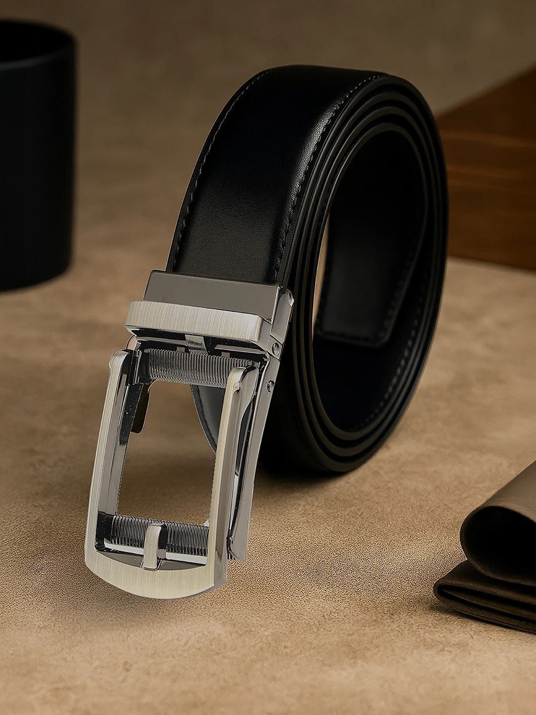 AQUATAN Men Solid Slider Buckle Closure Leather Formal Belt
