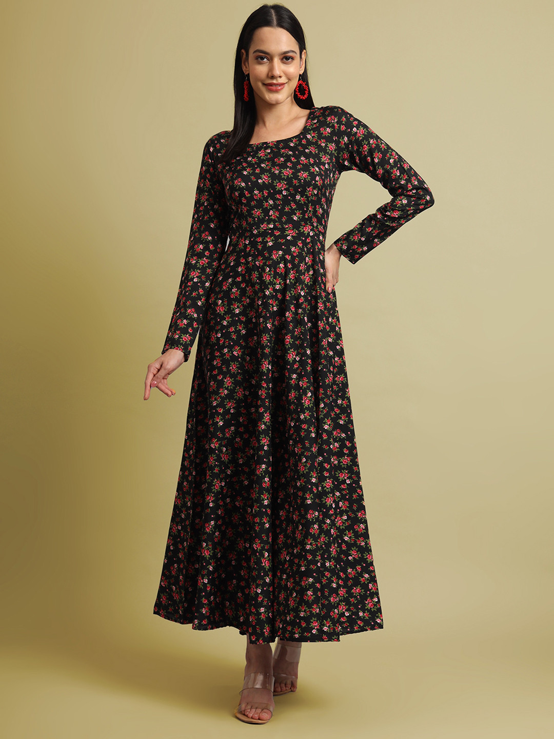 DHAKRE FASHION Floral Printed Round Neck Anarkali Kurta