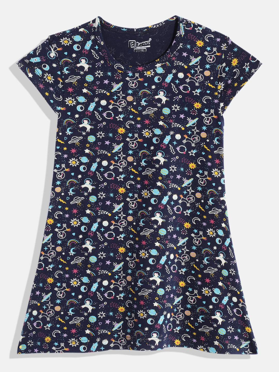 Eteenz Girls Conversational Cap Sleeves Printed Pure Cotton A-Line Dress