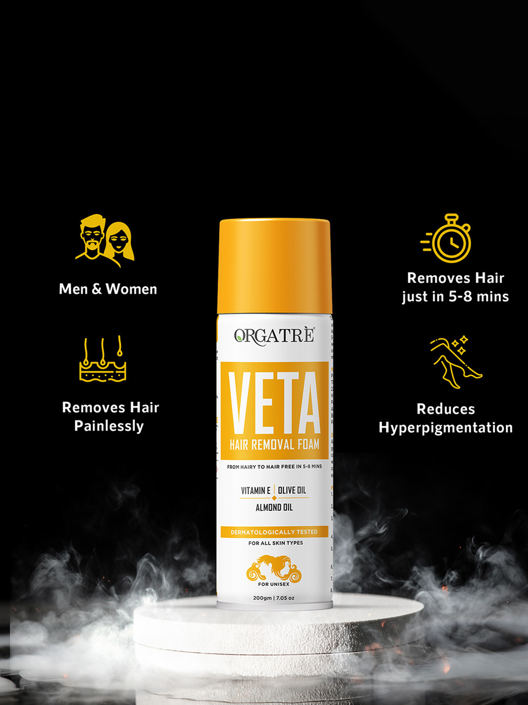 Orgatre Quick Body Hair Removal Cream Based Foam Spray -  200g