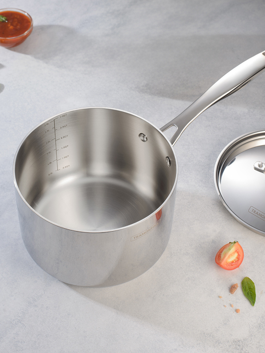 Tramontina Aeion Non Toxic Stainless Steel Triply Sauce Pan with Lid 2.9L