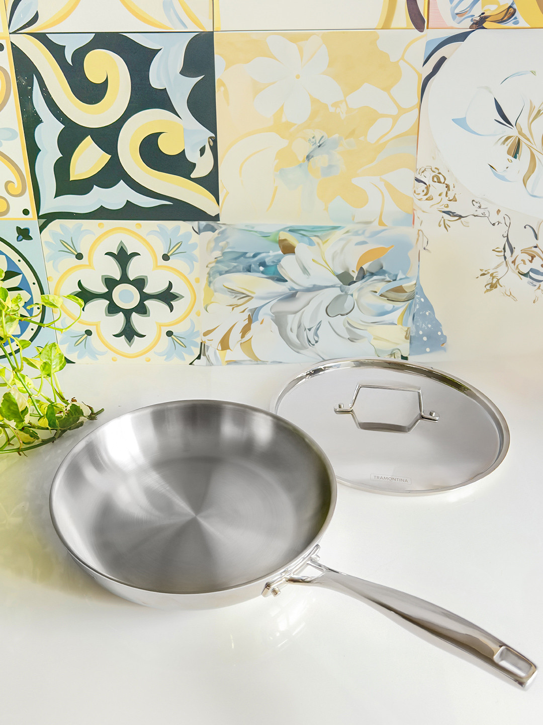 Tramontina Aeion Non Toxic Stainless Steel Triply Induction Base Fry Pan with lid