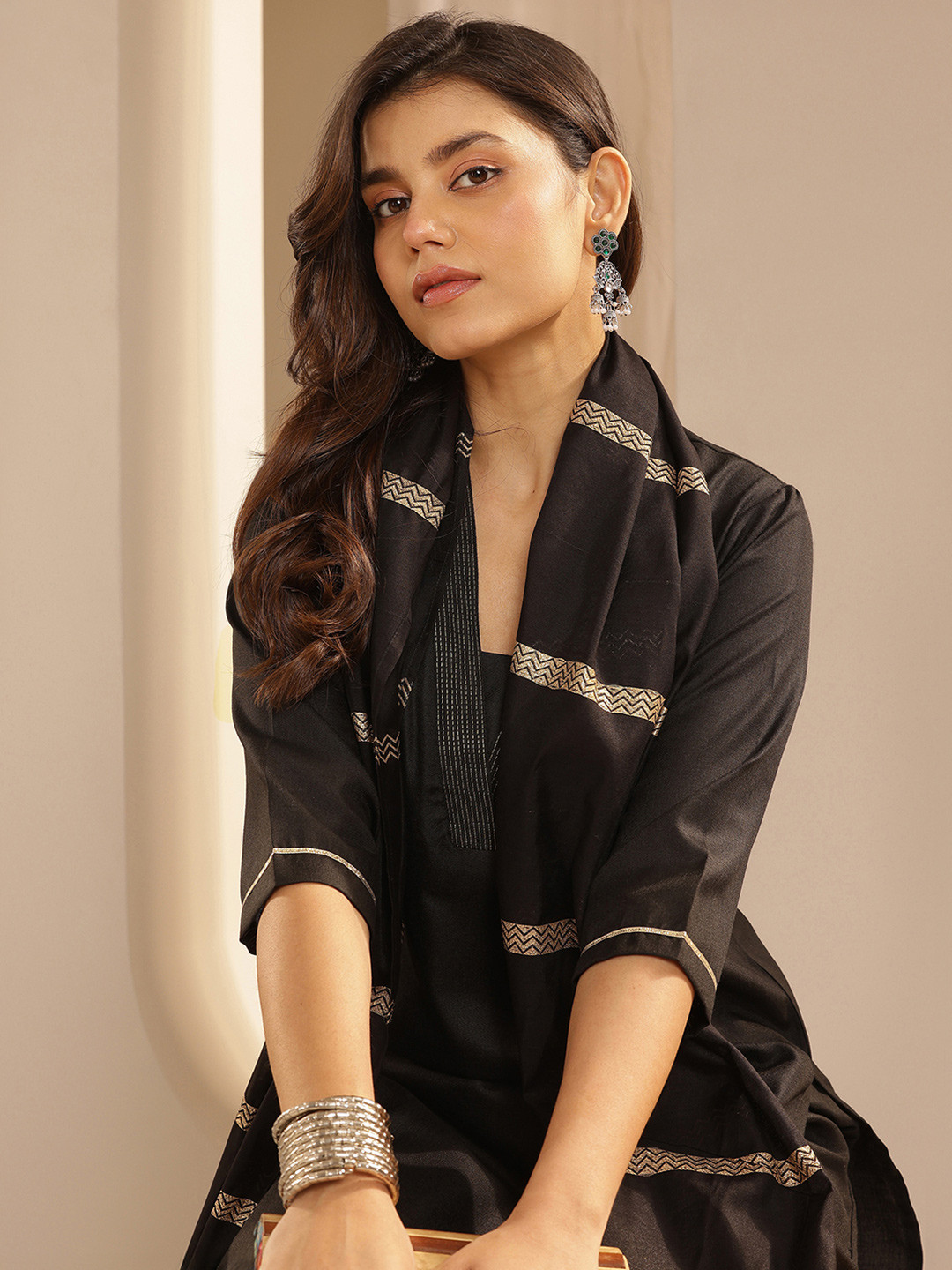 Libas V-Neck Straight Kurta With Salwar & Dupatta