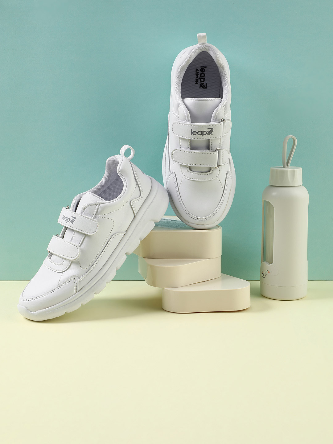 Liberty Leap7x kids White Velcro School Shoes