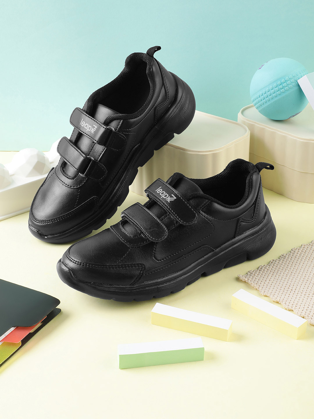 Liberty Leap7x kids Black Velcro School Shoes
