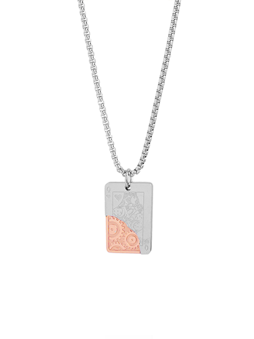 SWASHAA Men Javier Silver-Plated Stainless Steel Square Pendant with Chain