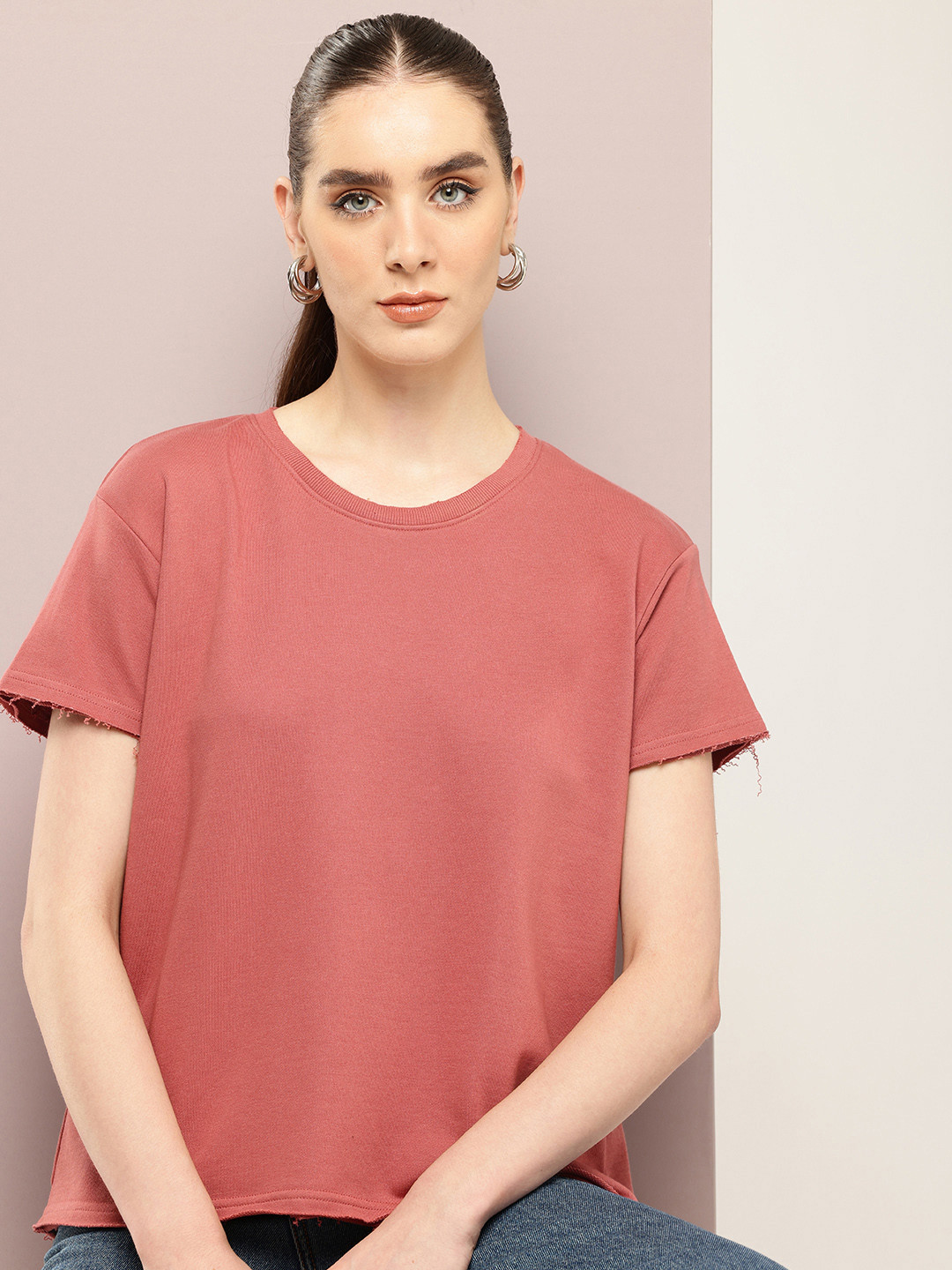 DILLINGER Women Ultra Soft Drapey Cotton Crew Neck Boxy T-Shirt