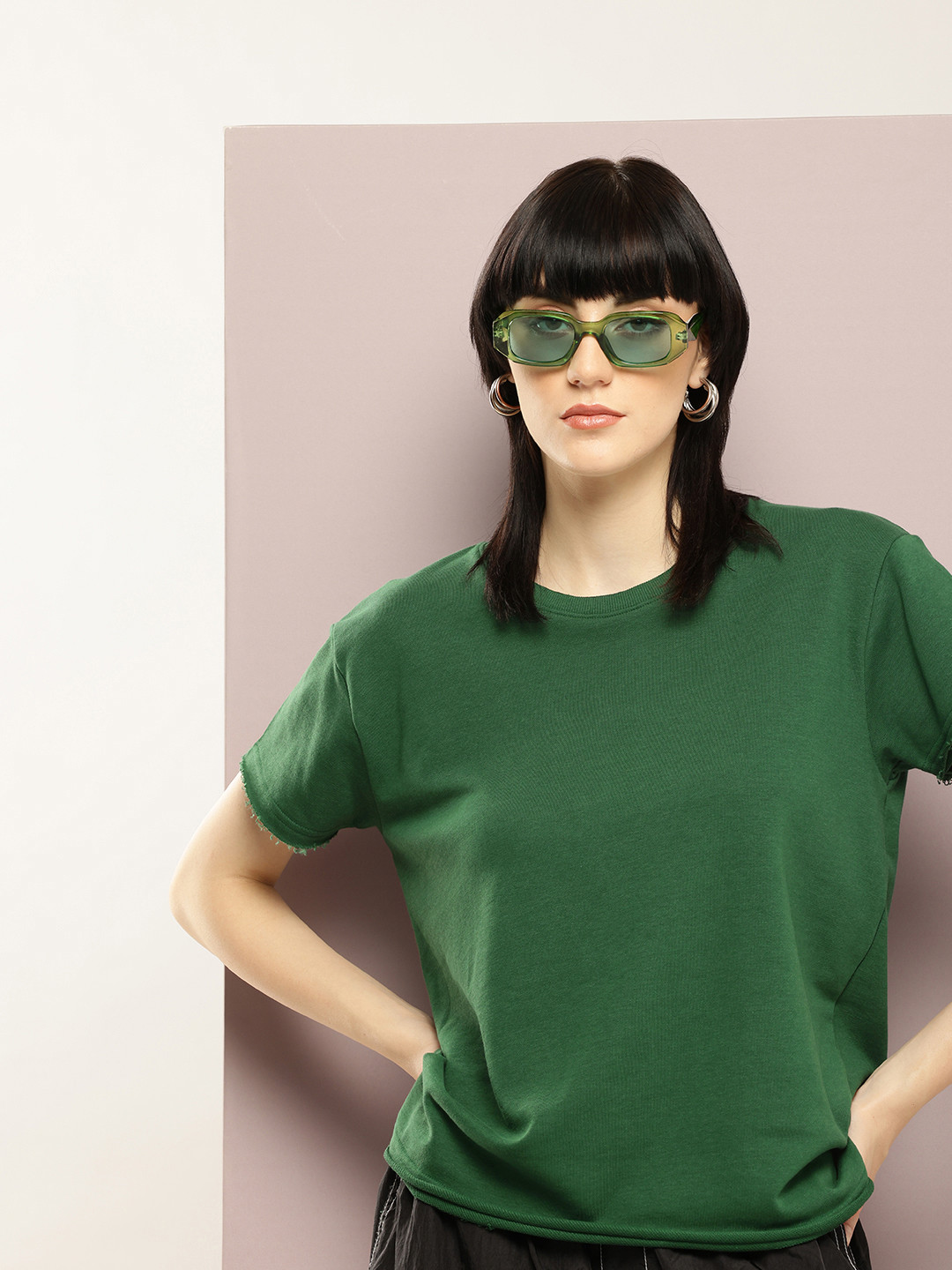 DILLINGER Women Ultra Soft Drapey Cotton Crew Neck Boxy T-Shirt