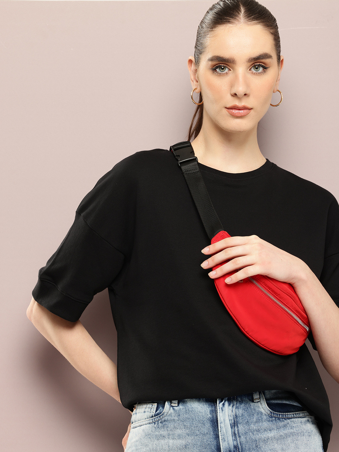 DILLINGER Women Oversized Drop Shoulder Ultra Soft Drapey Cotton Crew Neck T-Shirt