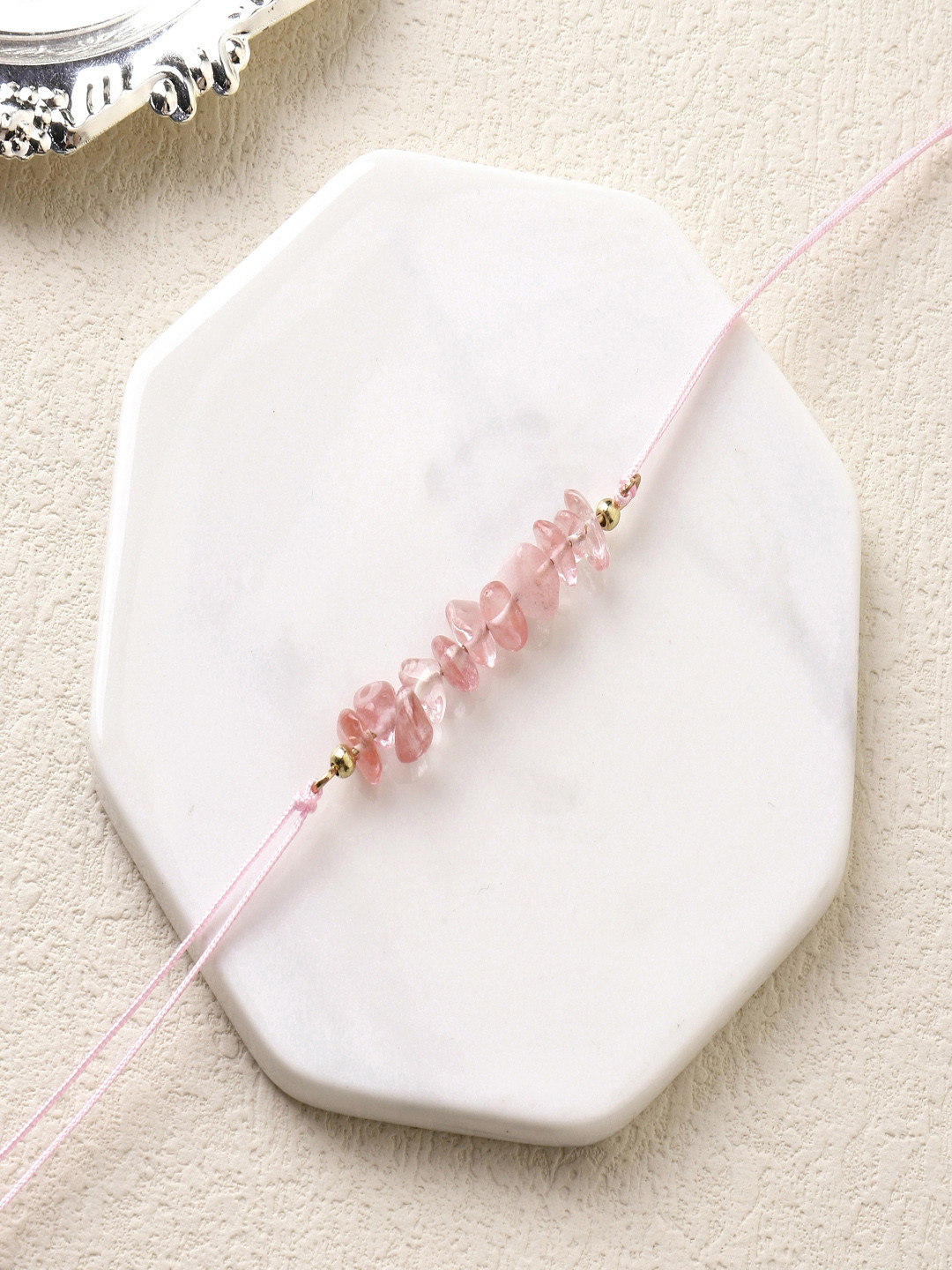 SALTY Beaded Thread Rakhi With Roli Chawal & Greetings Card