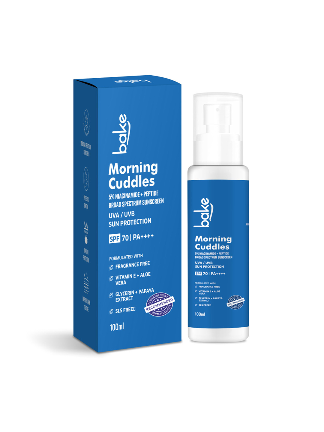 BAKE Morning Cuddles 5% Niacinamide Sunscreen SPF 70 PA with Peptide - 100ml
